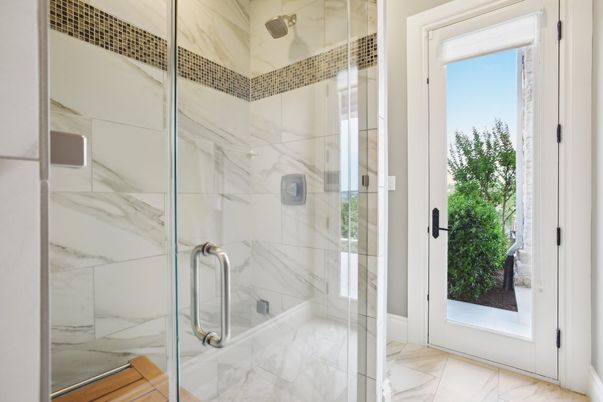 Bathroom, Glass Shower, Interior, Marble, Marble Walls
