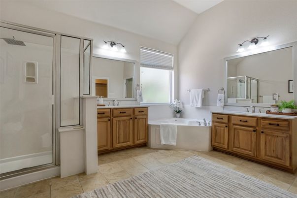 Bathroom, Dual Sink Vanities, Glass Shower, Interior