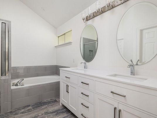 Bathroom, Dual Sink Vanities, Interior, Wood Texture Flooring
