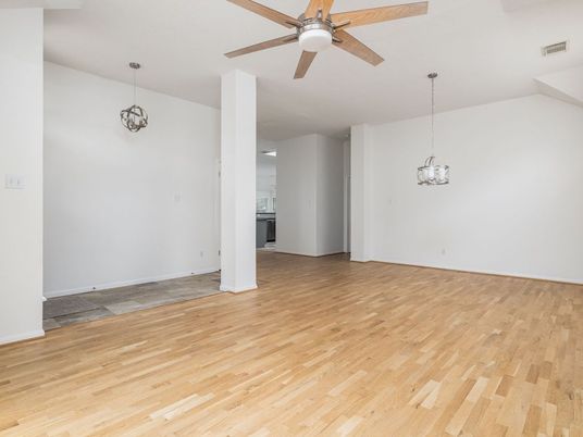 Empty room, Interior, Pendant Lights, Wood Texture Flooring