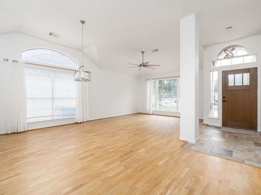 Chandelier, Empty room, Interior, Pendant Lights, Wood Texture Flooring