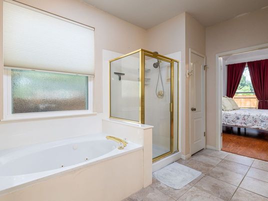 Bathroom, Glass Shower, Interior, Wood Texture Flooring