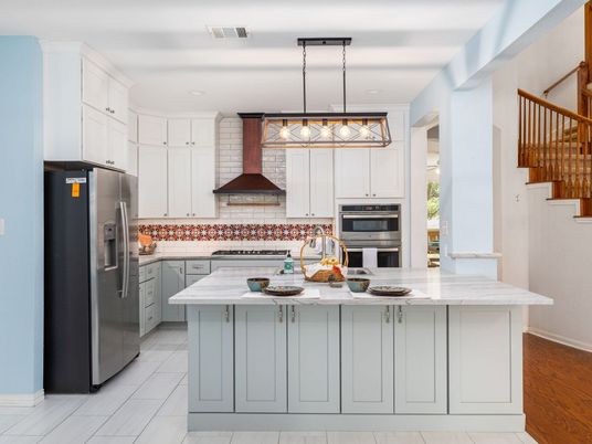Interior, Kitchen, Pendant Lights, Stainless Steel Appliances, Wood Texture Flooring