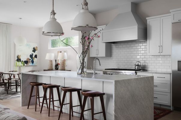 Interior, Kitchen, Pendant Lights, Stainless Steel Appliances, Wood Texture Flooring