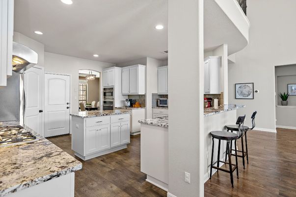 Chandelier, Interior, Kitchen, Pendant Lights, Recessed Lighting, Wood Texture Flooring