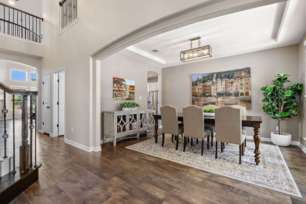 Dining room, Interior, Recessed Lighting, Wood Texture Flooring