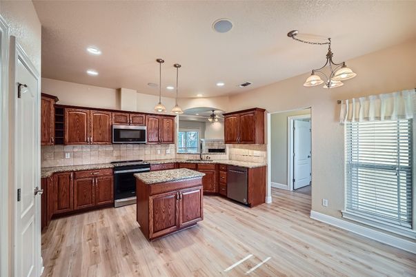 Interior, Kitchen, Pendant Lights, Recessed Lighting, Wood Texture Flooring