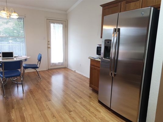 Dining room, Interior, Kitchen, Stainless Steel Appliances, Wood Texture Flooring