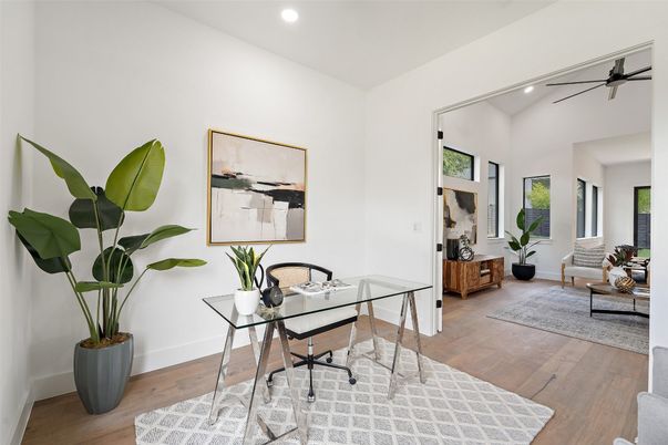 Home Office, Interior, Recessed Lighting, Wood Texture Flooring