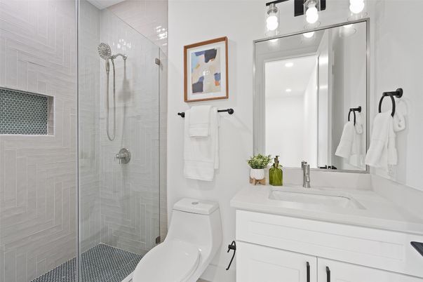 Bathroom, Glass Shower, Interior, Recessed Lighting