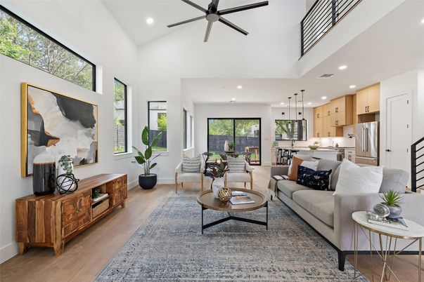 Dining room, Interior, Kitchen, Living room, Pendant Lights, Recessed Lighting, Stainless Steel Appliances, Wood Texture Flooring