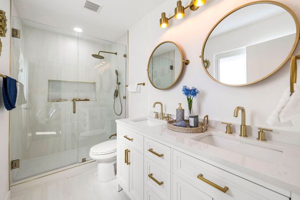 Bathroom, Dual Sink Vanities, Glass Shower, Interior, Recessed Lighting