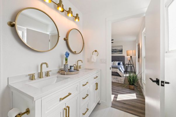 Bathroom, Bedroom, Dual Sink Vanities, Interior, Wood Texture Flooring