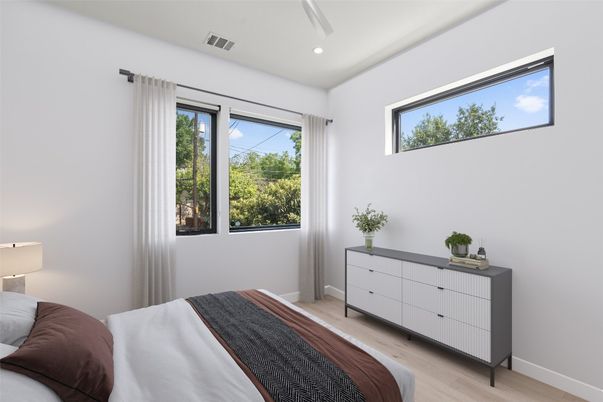 Bedroom, Interior, Recessed Lighting, Wood Texture Flooring