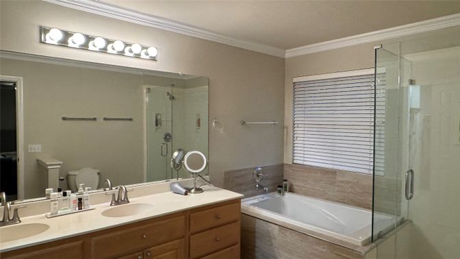 Bathroom, Dual Sink Vanities, Glass Shower, Interior