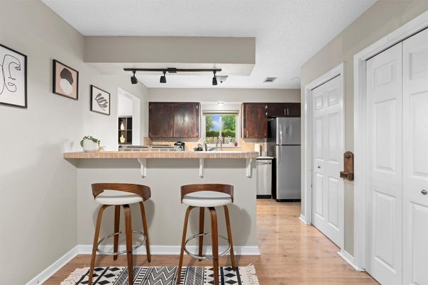 Interior, Kitchen, Stainless Steel Appliances, Wood Texture Flooring
