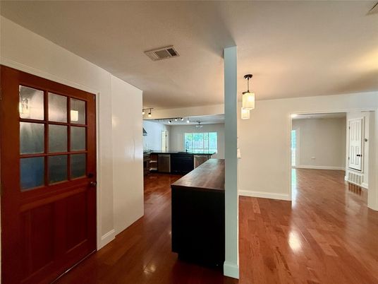 Interior, Kitchen, Pendant Lights, Wood Texture Flooring