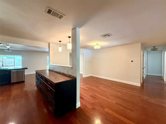 Empty room, Interior, Pendant Lights, Wood Texture Flooring