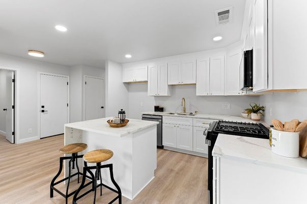 Interior, Kitchen, Recessed Lighting, Wood Texture Flooring