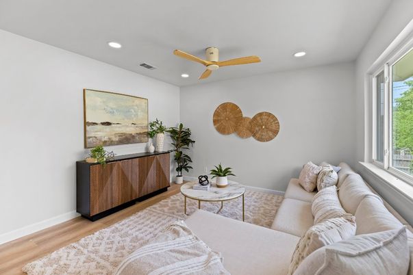 Interior, Living room, Recessed Lighting, Wood Texture Flooring