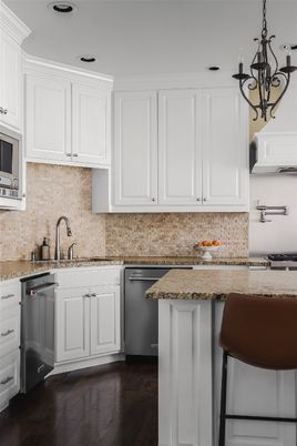 Chandelier, Interior, Kitchen, Recessed Lighting, Wood Texture Flooring