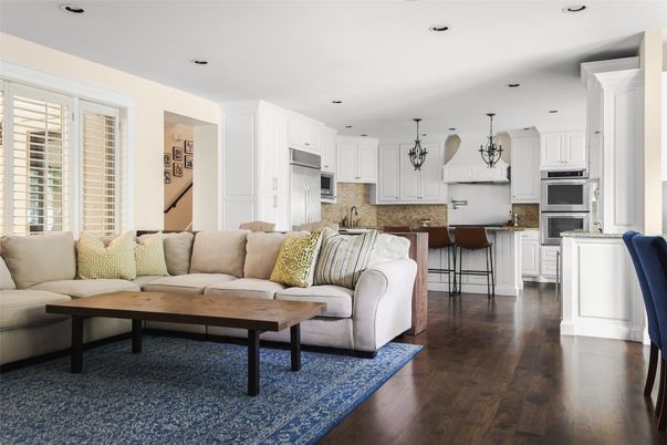 Interior, Kitchen, Living room, Pendant Lights, Recessed Lighting, Stainless Steel Appliances, Wood Texture Flooring