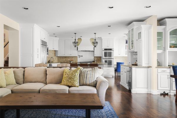 Interior, Kitchen, Living room, Recessed Lighting, Stainless Steel Appliances, Wood Texture Flooring