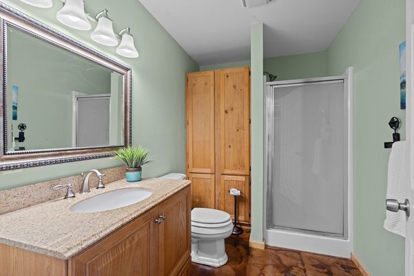 Bathroom, Glass Shower, Interior, Wood Texture Flooring