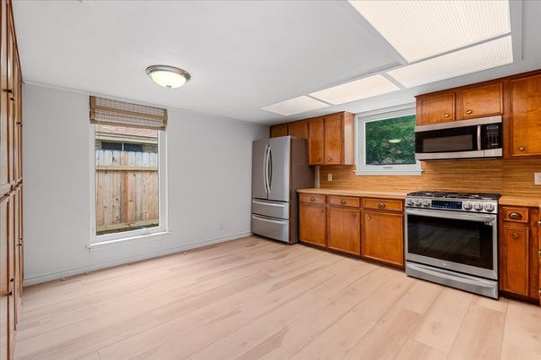 Interior, Kitchen, Stainless Steel Appliances, Wood Texture Flooring