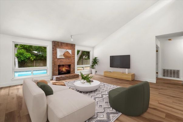 Fireplace, Interior, Living room, Stone Walls, Wood Texture Flooring
