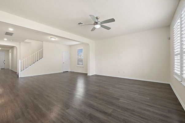 Empty room, Interior, Recessed Lighting, Wood Texture Flooring