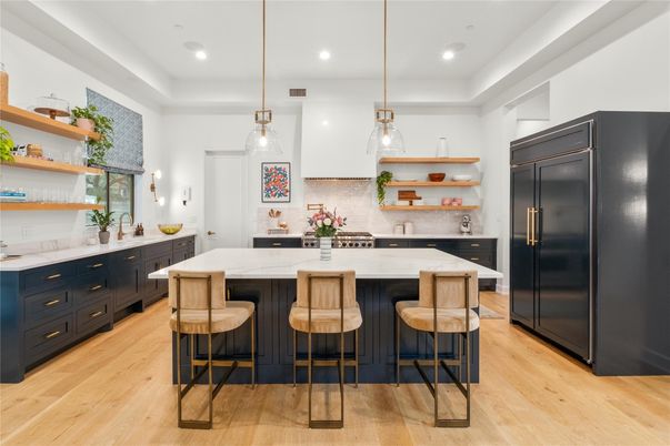 Interior, Kitchen, Pendant Lights, Recessed Lighting, Wood Texture Flooring