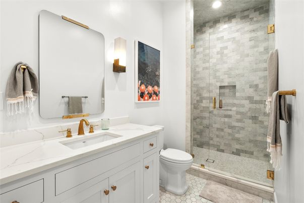 Bathroom, Glass Shower, Interior, Recessed Lighting