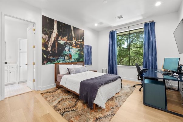 Bedroom, Home Office, Interior, Recessed Lighting, Wood Texture Flooring