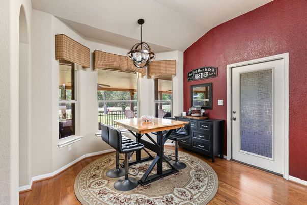 Dining room, Interior, Pendant Lights, Wood Texture Flooring