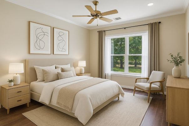 Bedroom, Interior, Recessed Lighting, Wood Texture Flooring