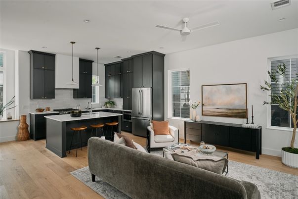 Interior, Kitchen, Living room, Pendant Lights, Recessed Lighting, Stainless Steel Appliances, Wood Texture Flooring