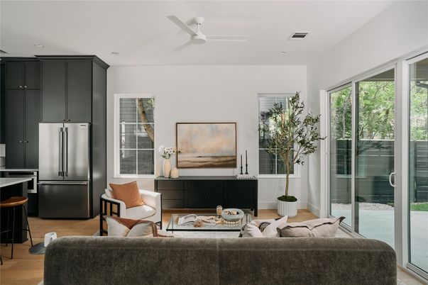 Interior, Kitchen, Living room, Recessed Lighting, Wood Texture Flooring