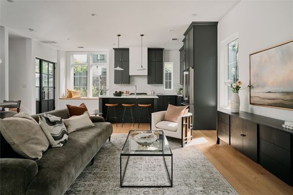 Interior, Kitchen, Living room, Pendant Lights, Recessed Lighting, Wood Texture Flooring