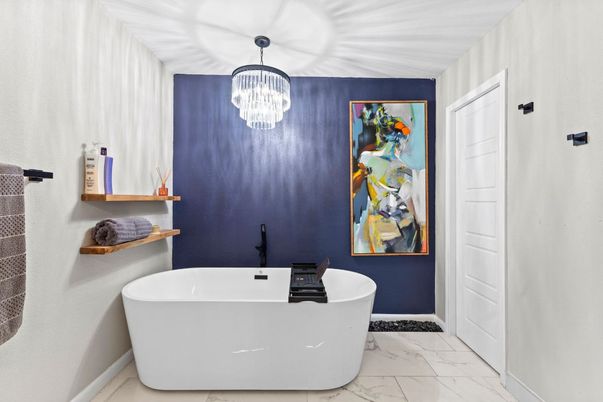 Bathroom, Chandelier, Free Standing Baths, Interior, Marble