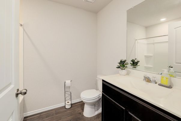 Bathroom, Interior, Recessed Lighting, Wood Texture Flooring