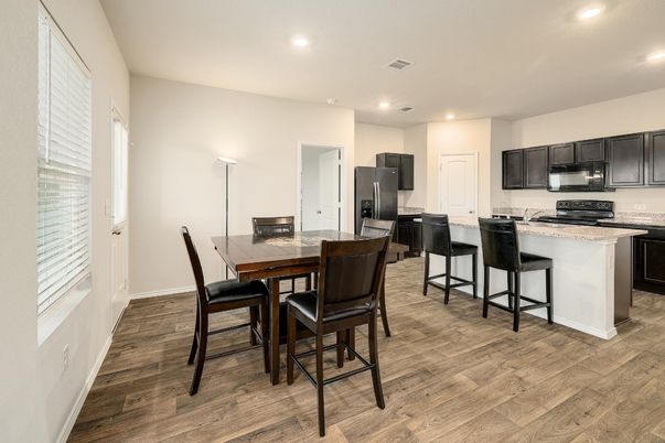 Dining room, Interior, Kitchen, Recessed Lighting, Wood Texture Flooring