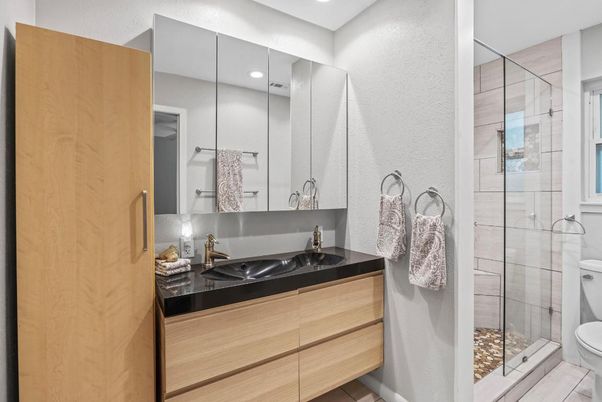 Bathroom, Glass Shower, Interior, Recessed Lighting