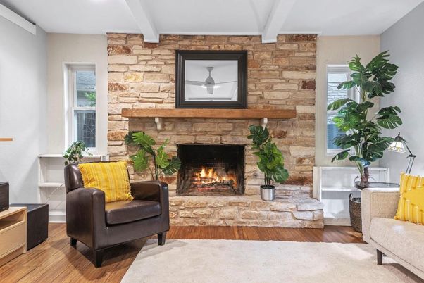 Fireplace, Interior, Stone Walls, Wood Texture Flooring
