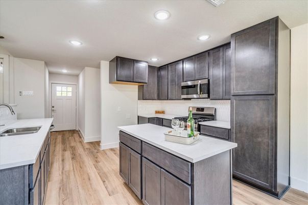 Interior, Kitchen, Recessed Lighting, Wood Texture Flooring