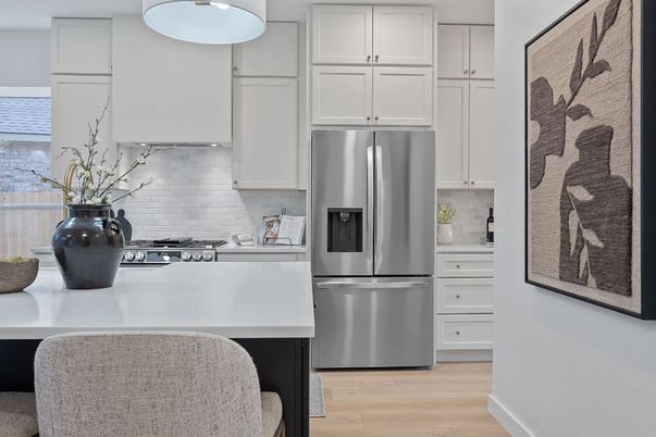 Interior, Kitchen, Pendant Lights, Stainless Steel Appliances, Wood Texture Flooring