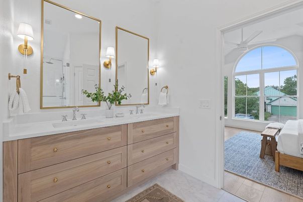 Bathroom, Dual Sink Vanities, Interior, Marble, Recessed Lighting