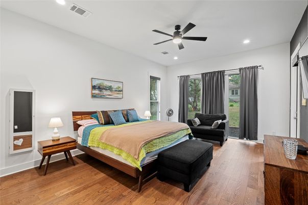 Bedroom, Interior, Recessed Lighting, Wood Texture Flooring