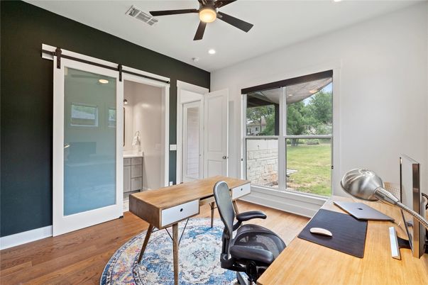 Home Office, Interior, Recessed Lighting, Wood Texture Flooring