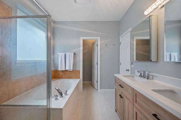 Bathroom, Dual Sink Vanities, Glass Shower, Interior